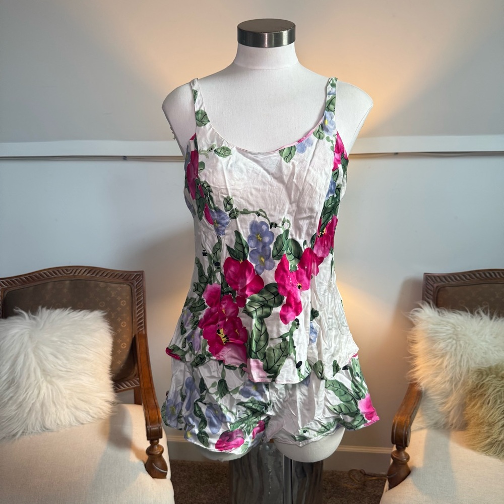 Vintage 90s Victoria’s Secret Silk Floral Cami Top and Shorts - Floral Lingerie